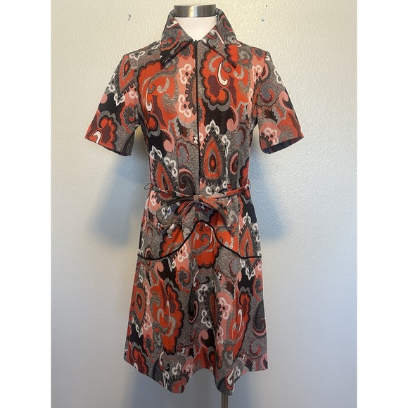 Joan Curtis Dresses & Skirts - Vintage 1970s Joan Curtis Dress Zip Front Paisley MOD Print Dagger Collar Belt M